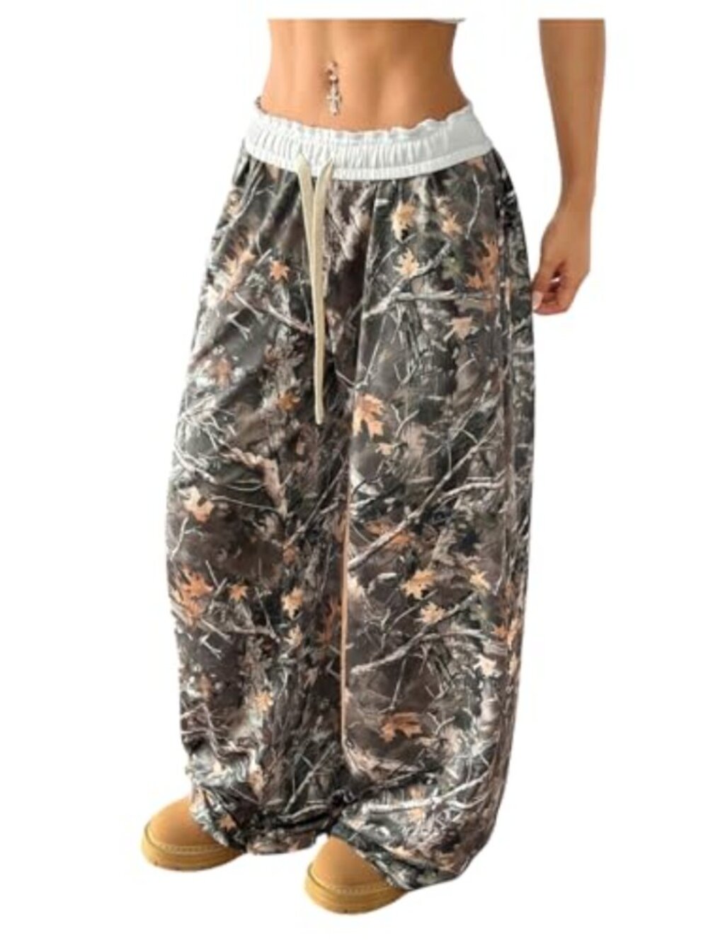Wide Leg Camo Sweatpants with Pockets Drawstring Loose Fit